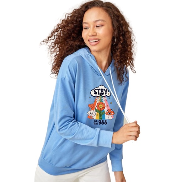 STAY mental health graphic ear hoodie sweatshirt size small - Picture 2 of 8